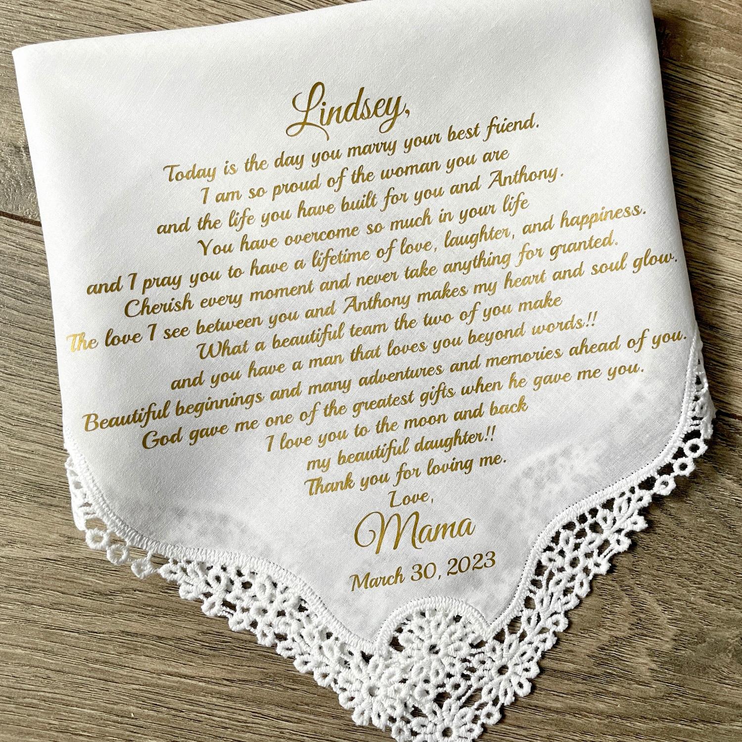 What To Give My Daughter On Her Wedding Day? - Personalized Handkerchief