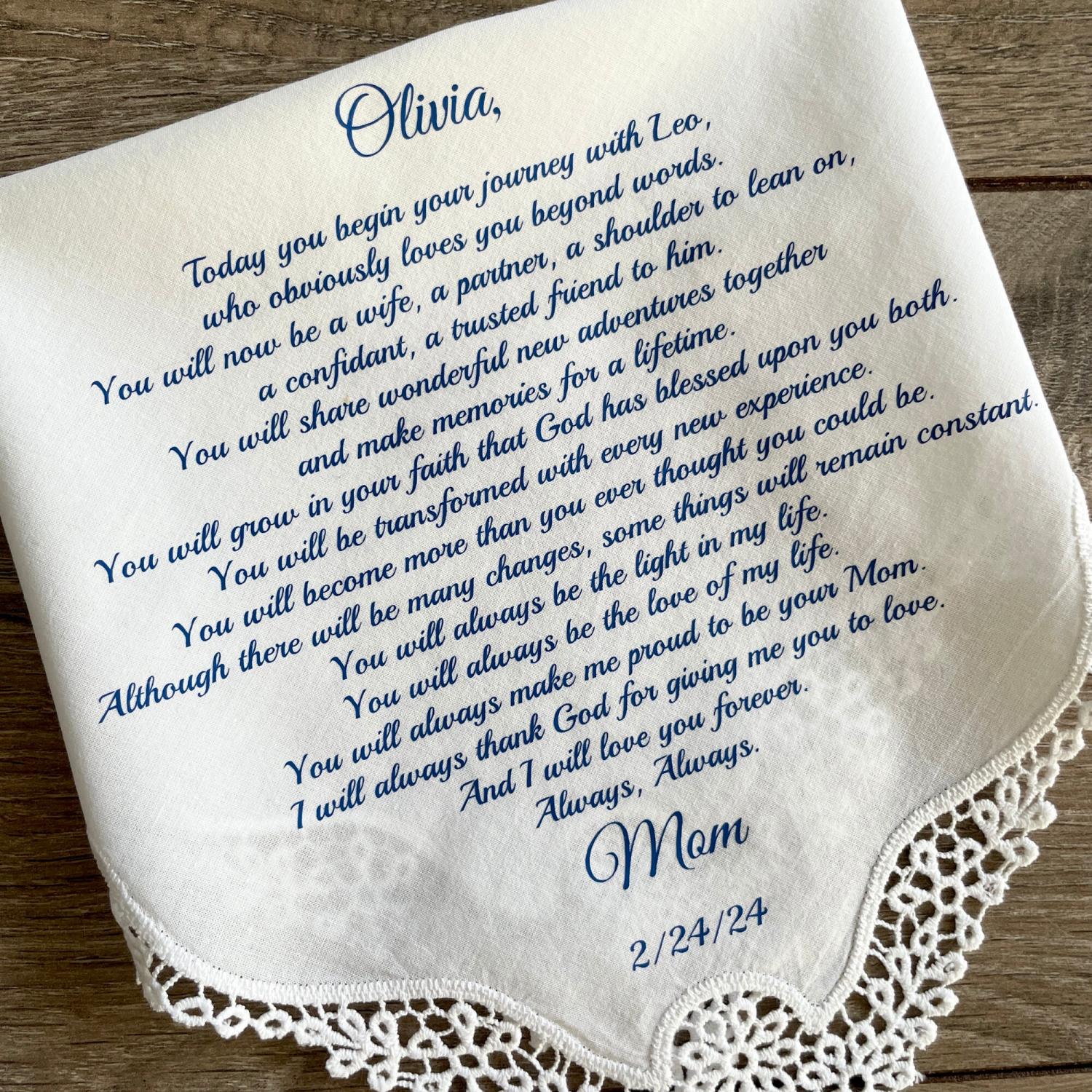 What To Give My Daughter On Her Wedding Day? - Personalized Handkerchief
