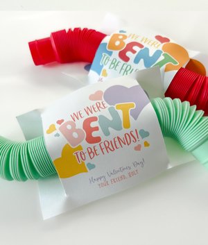 Fidget Pop Tube Valentine Printable, We Were Bent to be Friends, Classroom Kids Valentine Gifts, Personalize with Canva, Non candy, V01