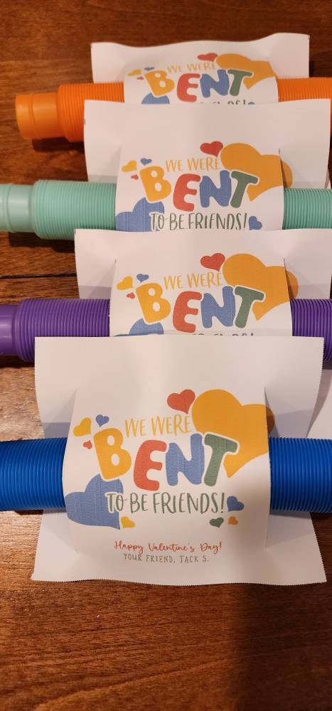 Fidget Pop Tube Valentine Printable, We Were Bent to be Friends, Classroom Kids Valentine Gifts, Personalize with Canva, Non candy, V01