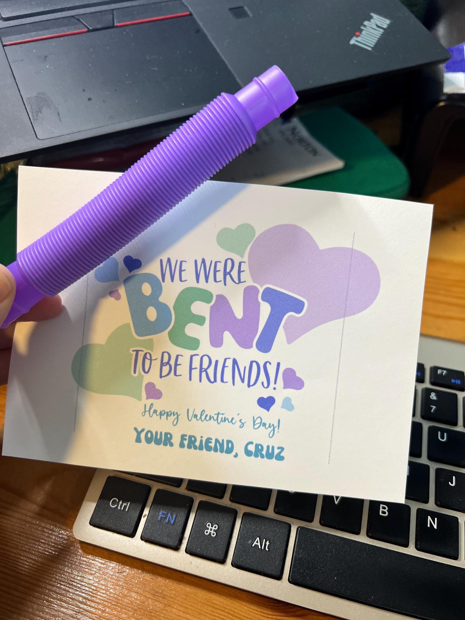 Fidget Pop Tube Valentine Printable, We Were Bent to be Friends, Classroom Kids Valentine Gifts, Personalize with Canva, Non candy, V01