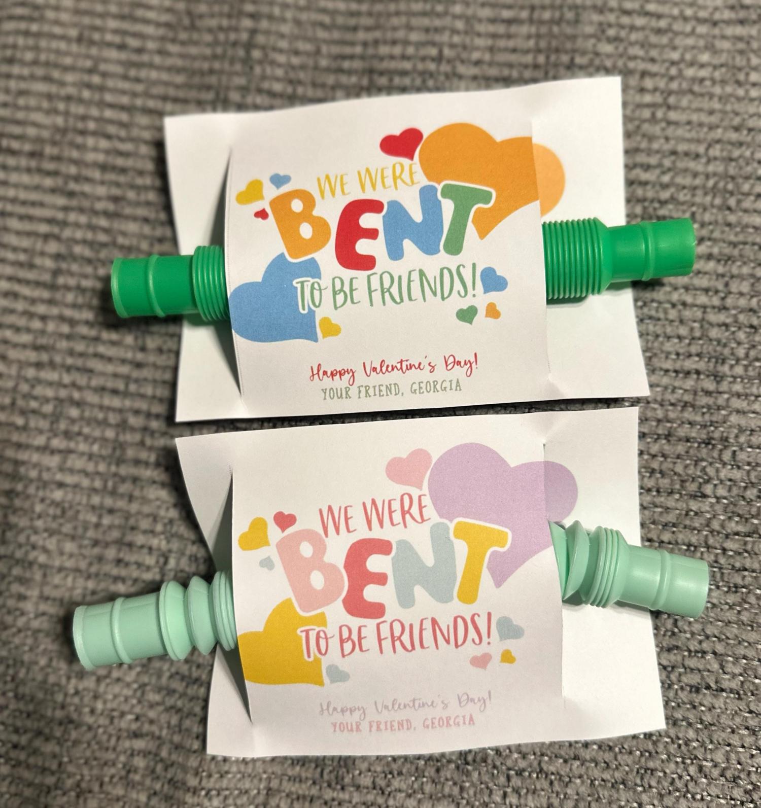 Fidget Pop Tube Valentine Printable, We Were Bent to be Friends, Classroom Kids Valentine Gifts, Personalize with Canva, Non candy, V01