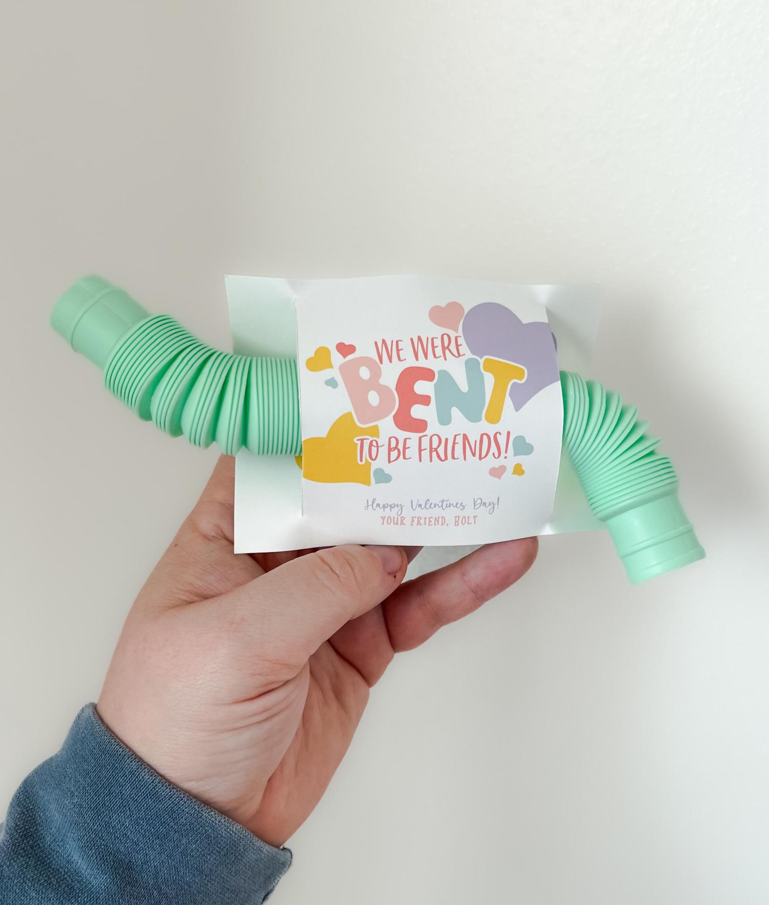 Fidget Pop Tube Valentine Printable, We Were Bent to be Friends, Classroom Kids Valentine Gifts, Personalize with Canva, Non candy, V01