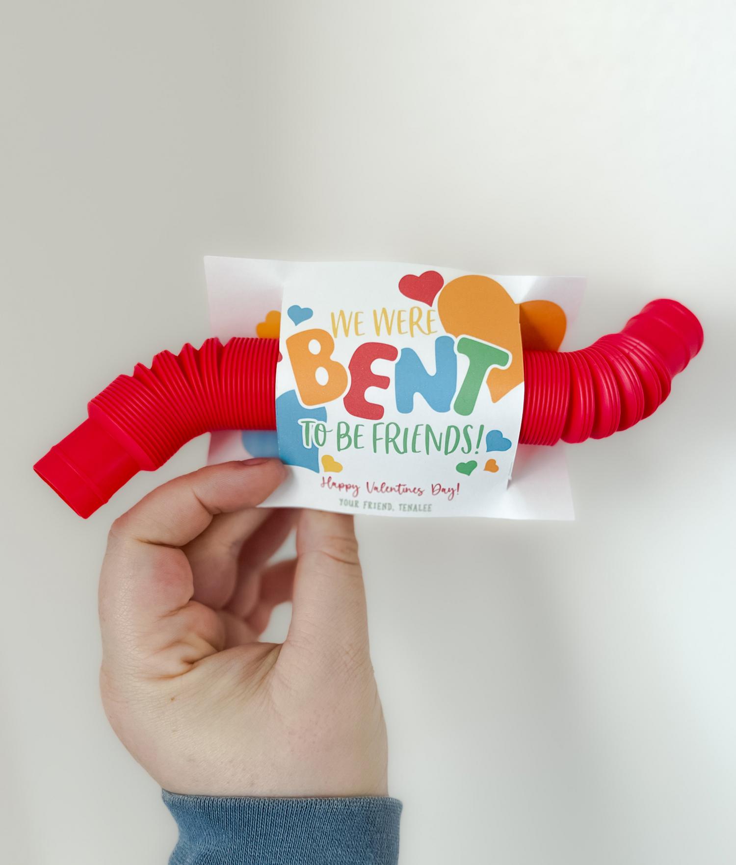 Fidget Pop Tube Valentine Printable, We Were Bent to be Friends, Classroom Kids Valentine Gifts, Personalize with Canva, Non candy, V01