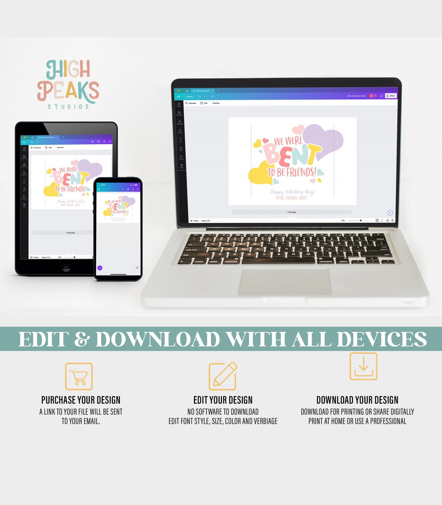 Fidget Pop Tube Valentine Printable, We Were Bent to be Friends, Classroom Kids Valentine Gifts, Personalize with Canva, Non candy, V01