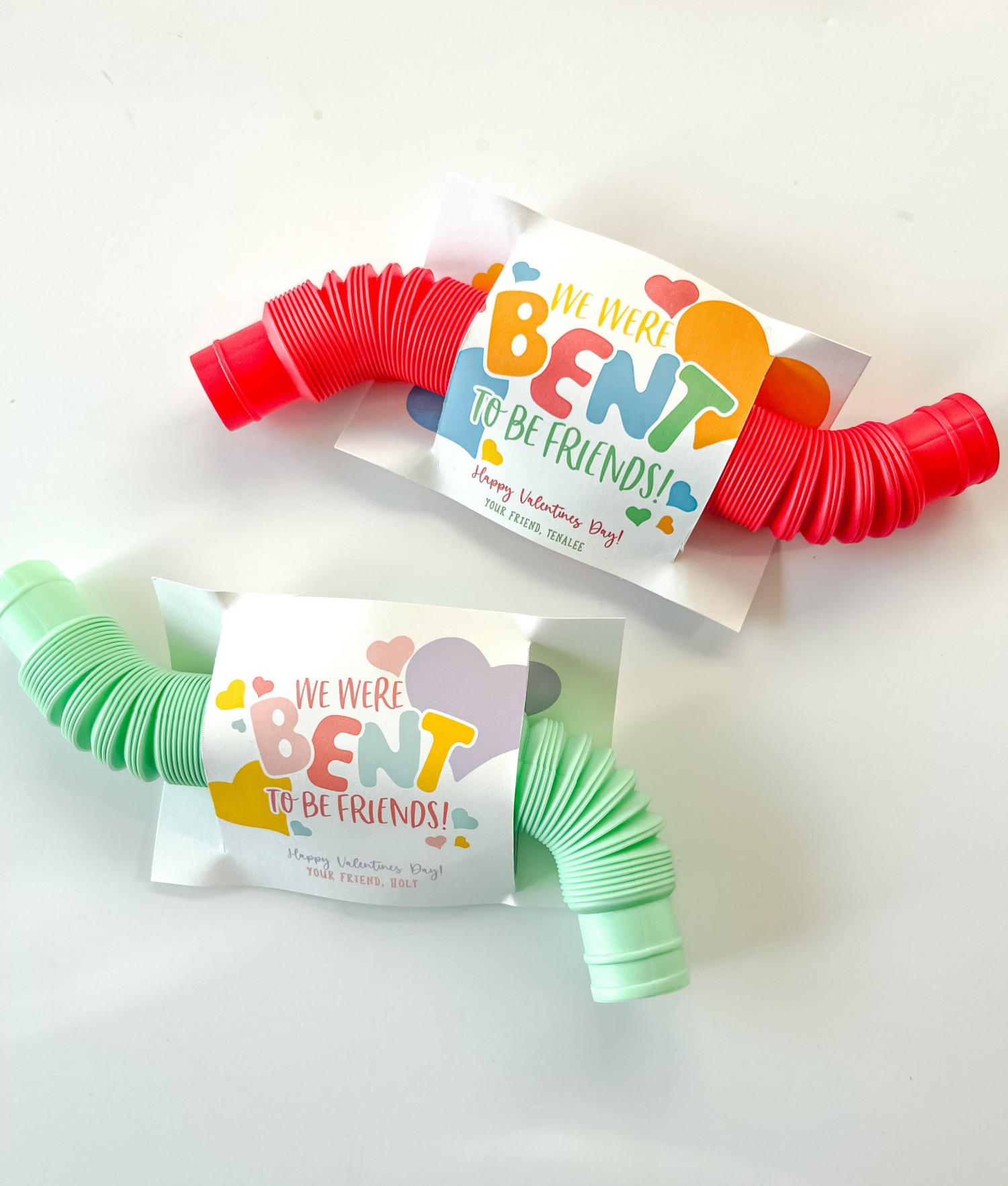 Fidget Pop Tube Valentine Printable, We Were Bent to be Friends, Classroom Kids Valentine Gifts, Personalize with Canva, Non candy, V01