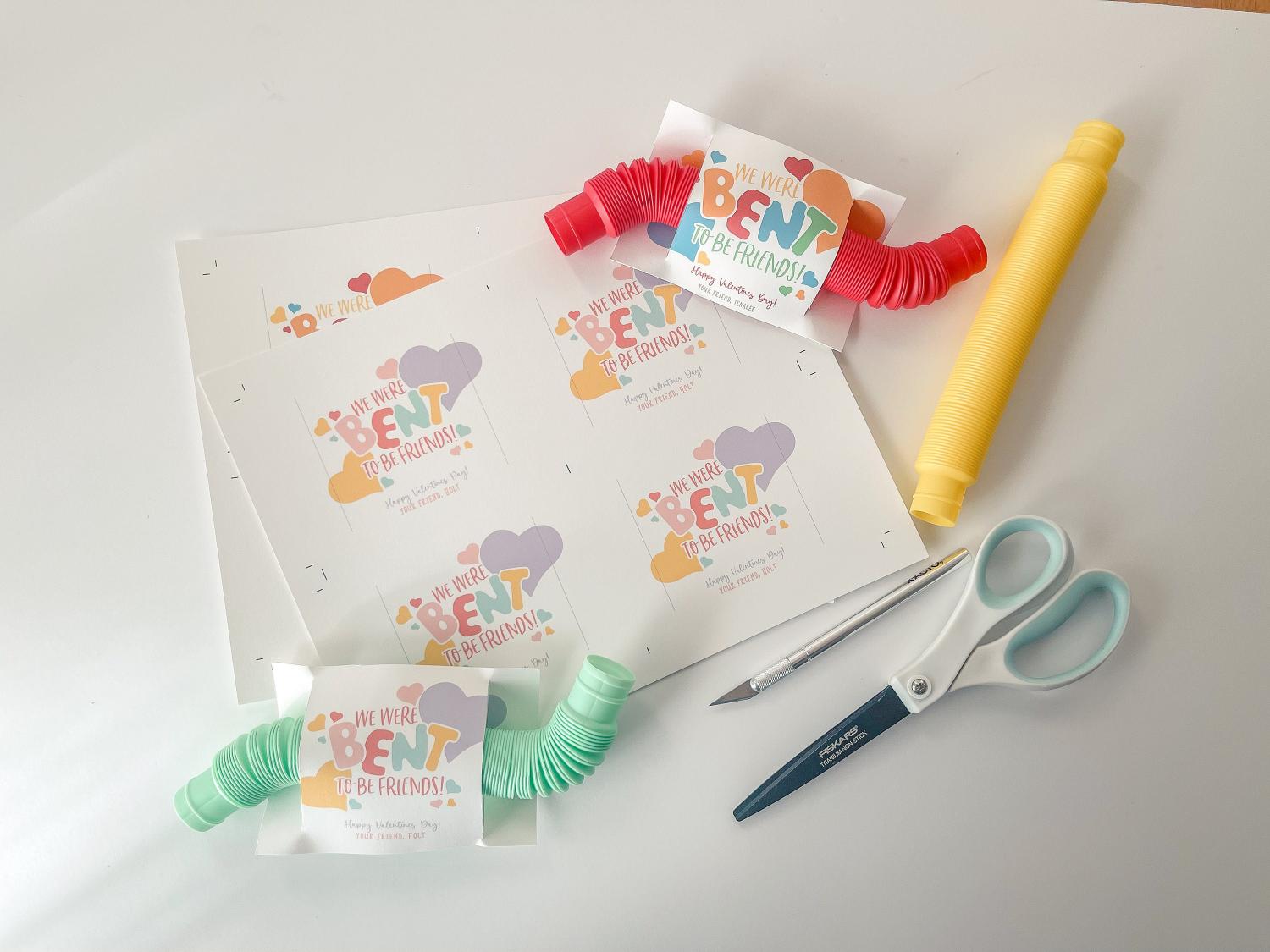 Fidget Pop Tube Valentine Printable, We Were Bent to be Friends, Classroom Kids Valentine Gifts, Personalize with Canva, Non candy, V01