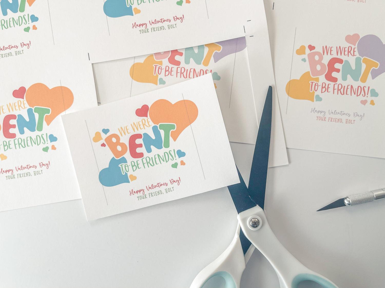 Fidget Pop Tube Valentine Printable, We Were Bent to be Friends, Classroom Kids Valentine Gifts, Personalize with Canva, Non candy, V01