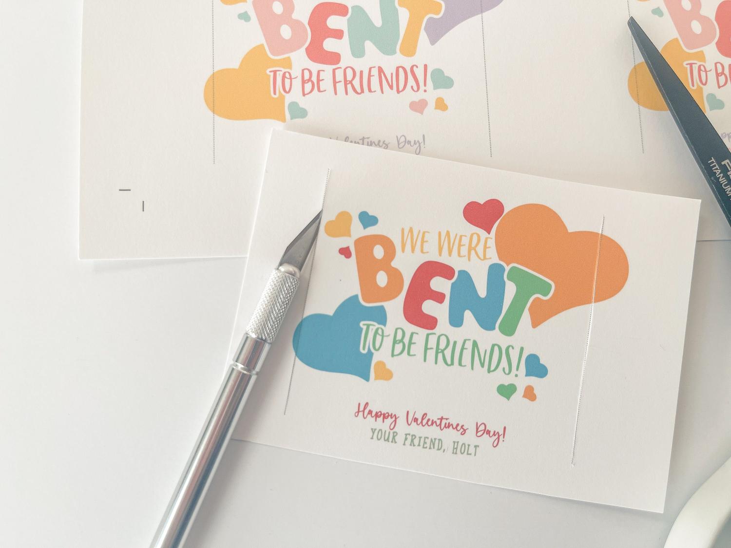 Fidget Pop Tube Valentine Printable, We Were Bent to be Friends, Classroom Kids Valentine Gifts, Personalize with Canva, Non candy, V01