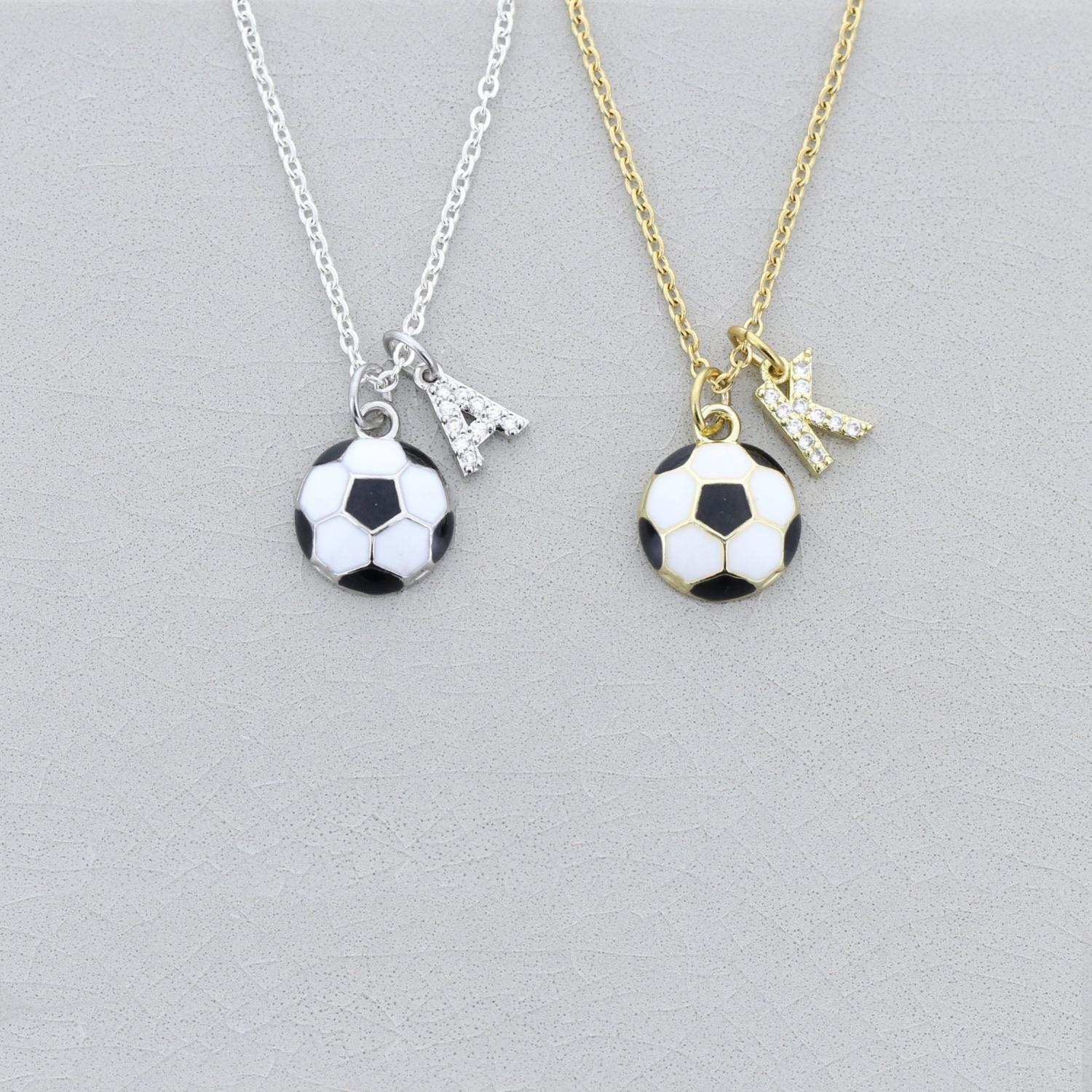 CZ Initial Soccer Ball Necklace, Sports Mom Gift
