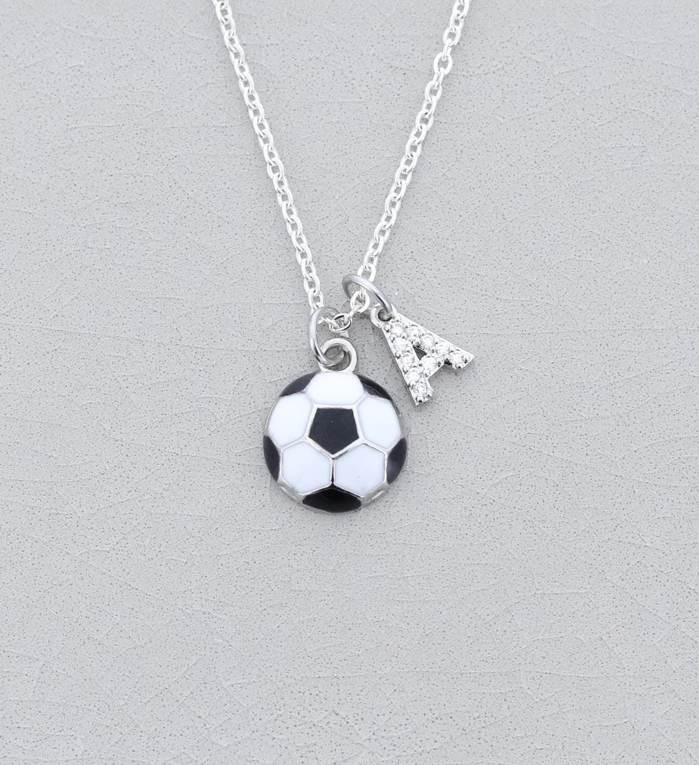 CZ Initial Soccer Ball Necklace, Sports Mom Gift