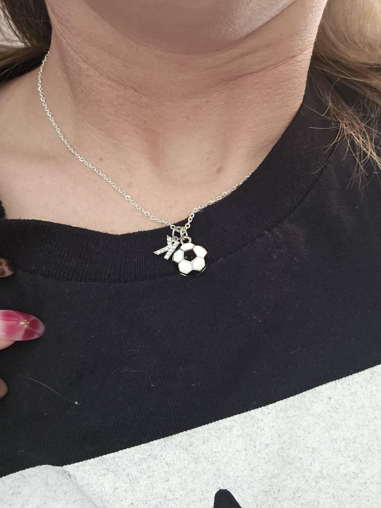 CZ Initial Soccer Ball Necklace, Sports Mom Gift