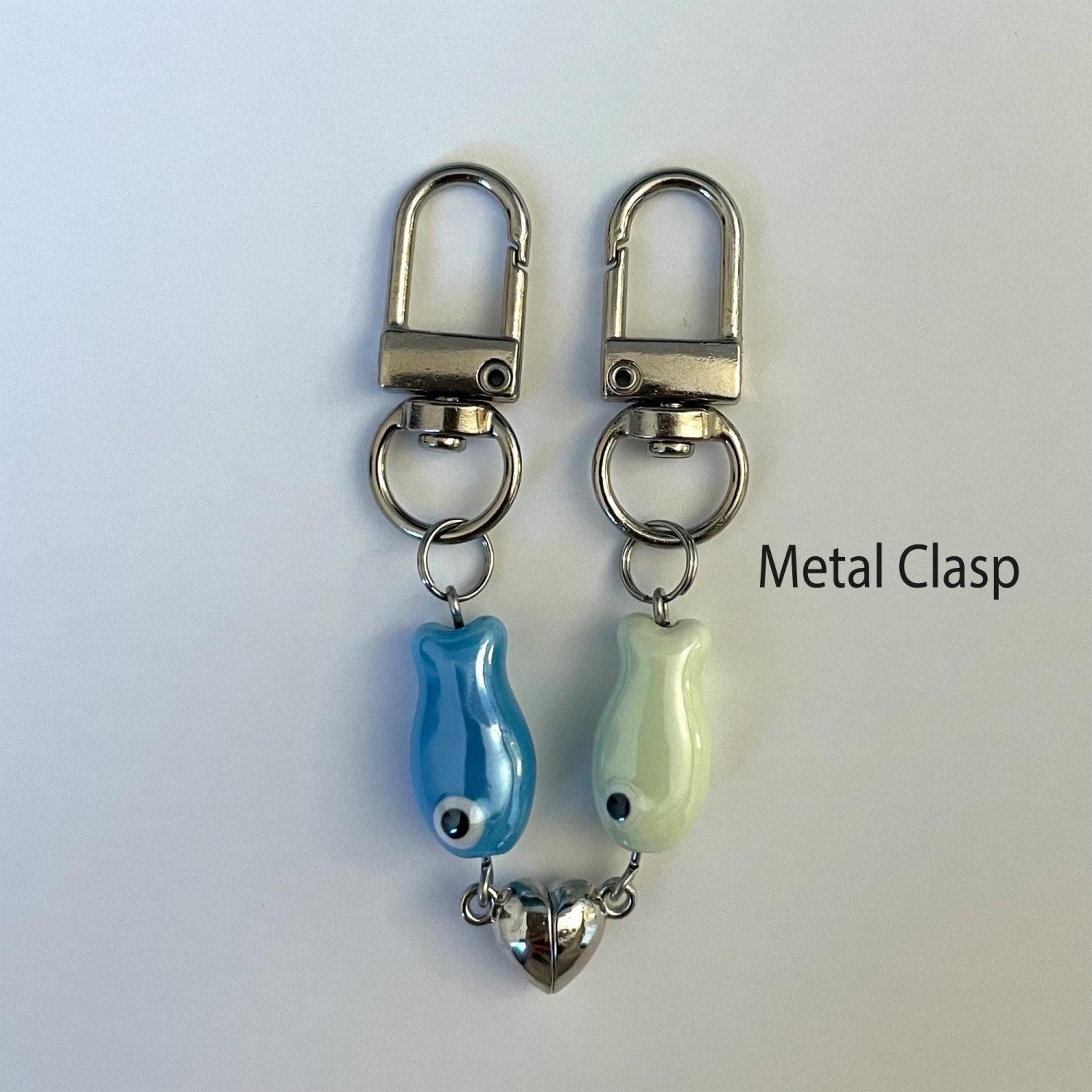 Magnetic Matching Fish Keychain, Set Ceramic Green Phone Bag Charm, Cute Gifts for Best Friend, Him, Boyfriend, Girlfriend, Sister, Duos