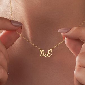 14K Gold Initial with Heart Necklace, Custom Initial Necklace, Necklaces for Women, Anniversary Necklace, Gifts for Her, Necklace