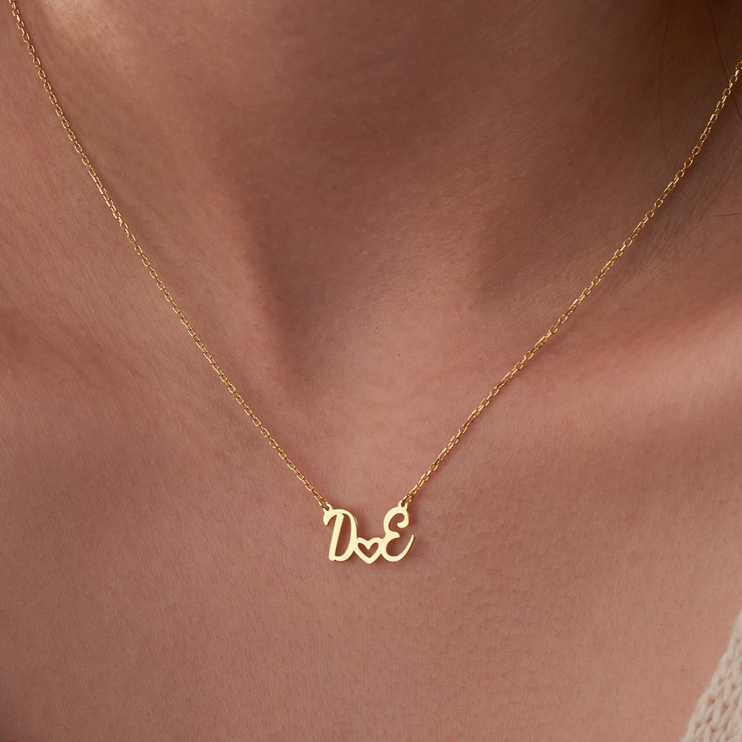 14K Gold Initial with Heart Necklace, Custom Initial Necklace, Necklaces for Women, Anniversary Necklace, Gifts for Her, Necklace