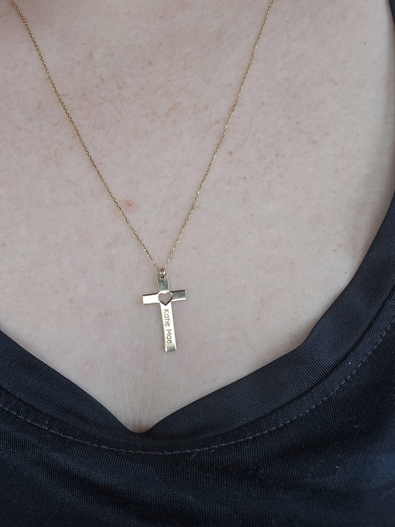 14k Gold Name Engraved Cross Necklace ∙ Dainty Personalized Cross Pendant ∙ Religious Gifts ∙ Easter Gifts ∙ Cross Pendant with Heart