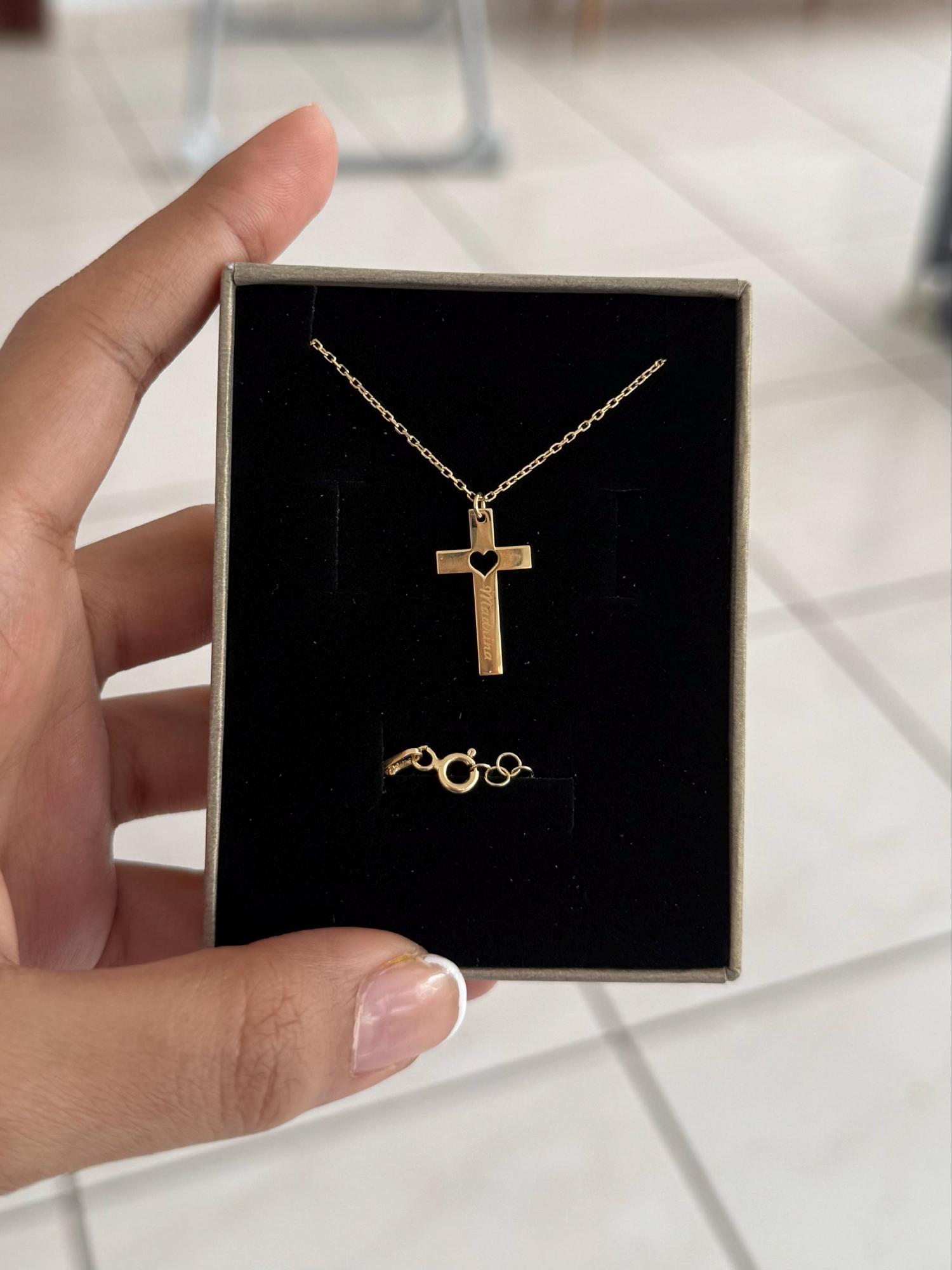 14k Gold Name Engraved Cross Necklace ∙ Dainty Personalized Cross Pendant ∙ Religious Gifts ∙ Easter Gifts ∙ Cross Pendant with Heart