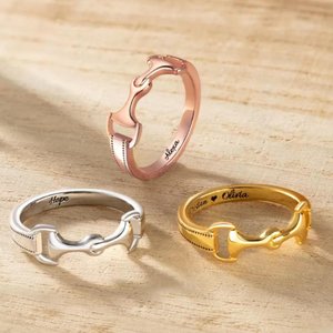 Personalized Name Engraving Horse Bit Ring Unisex Dainty Jewelry Custom Western Style Rings Unique Gift for Rodeo Lovers Cowgirl Gifts