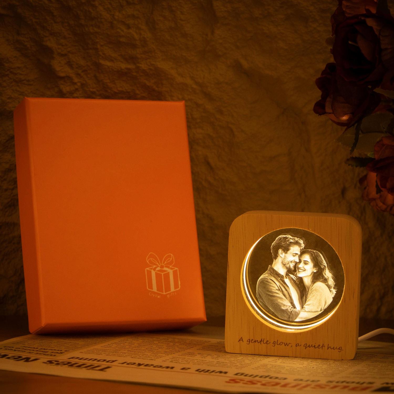 Personalized 3D Crystal Photo Portrait LED, Engraved Crystal Photo Night Light, Crystal Photo Cabin LED, Family Photo Gift, Christmas Gift