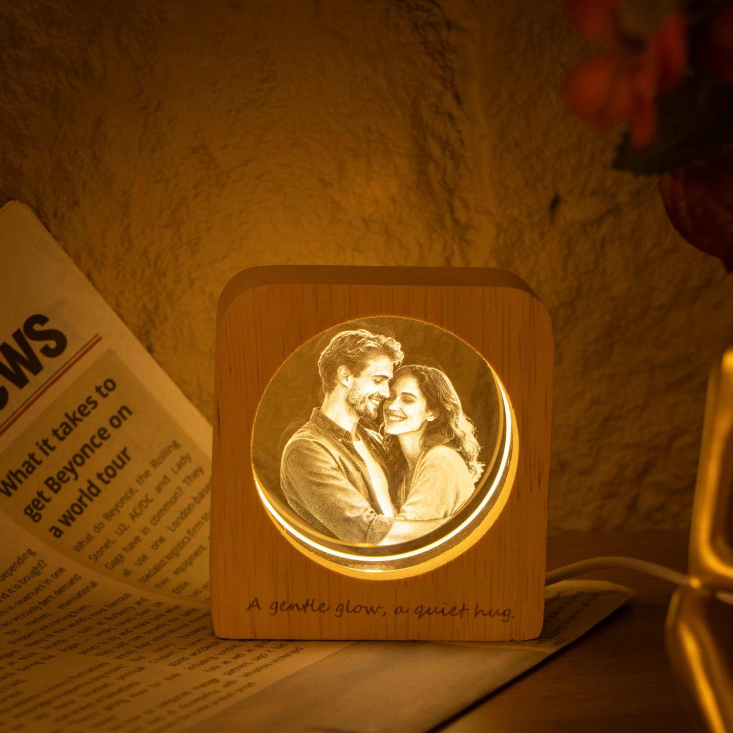 Personalized 3D Crystal Photo Portrait LED, Engraved Crystal Photo Night Light, Crystal Photo Cabin LED, Family Photo Gift, Christmas Gift
