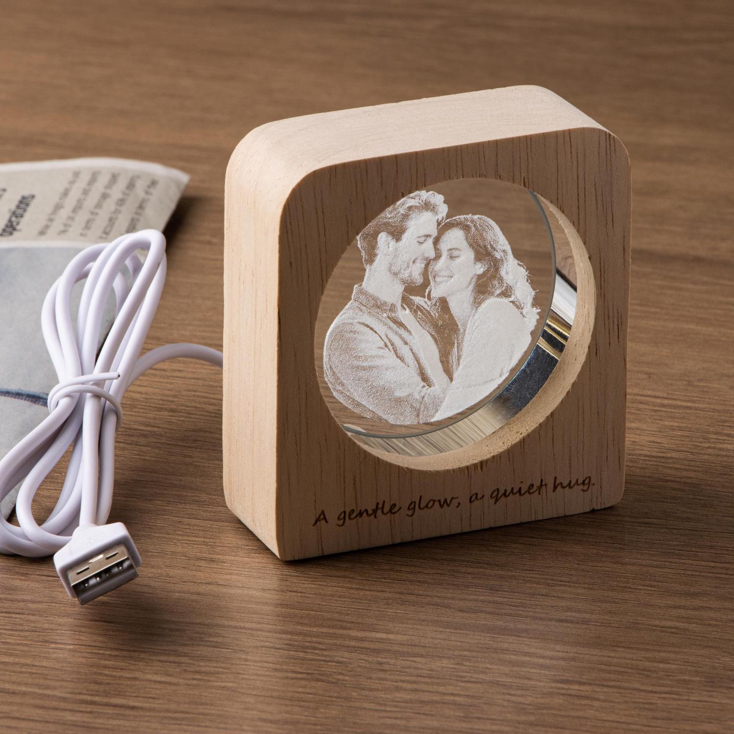 Personalized 3D Crystal Photo Portrait LED, Engraved Crystal Photo Night Light, Crystal Photo Cabin LED, Family Photo Gift, Christmas Gift