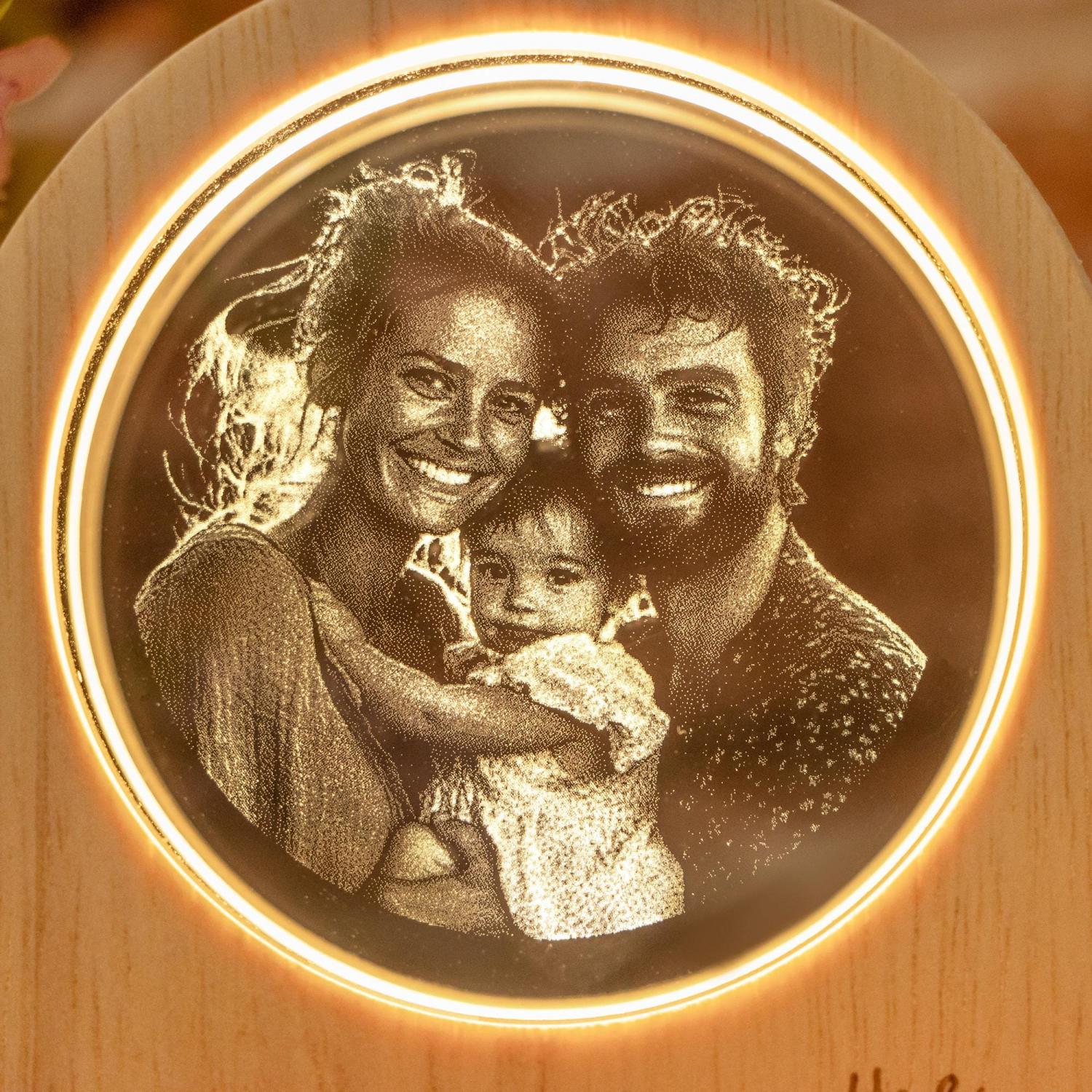 Personalized 3D Crystal Photo Portrait LED, Engraved Crystal Photo Night Light, Crystal Photo Cabin LED, Family Photo Gift, Christmas Gift