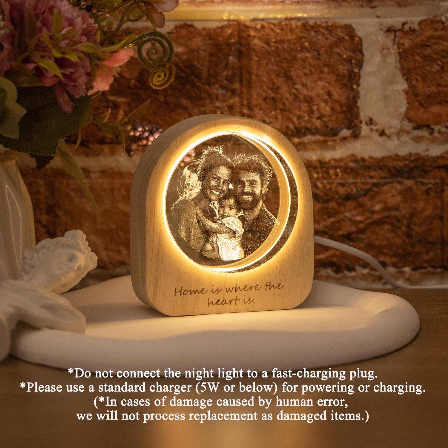 Personalized 3D Crystal Photo Portrait LED, Engraved Crystal Photo Night Light, Crystal Photo Cabin LED, Family Photo Gift, Christmas Gift