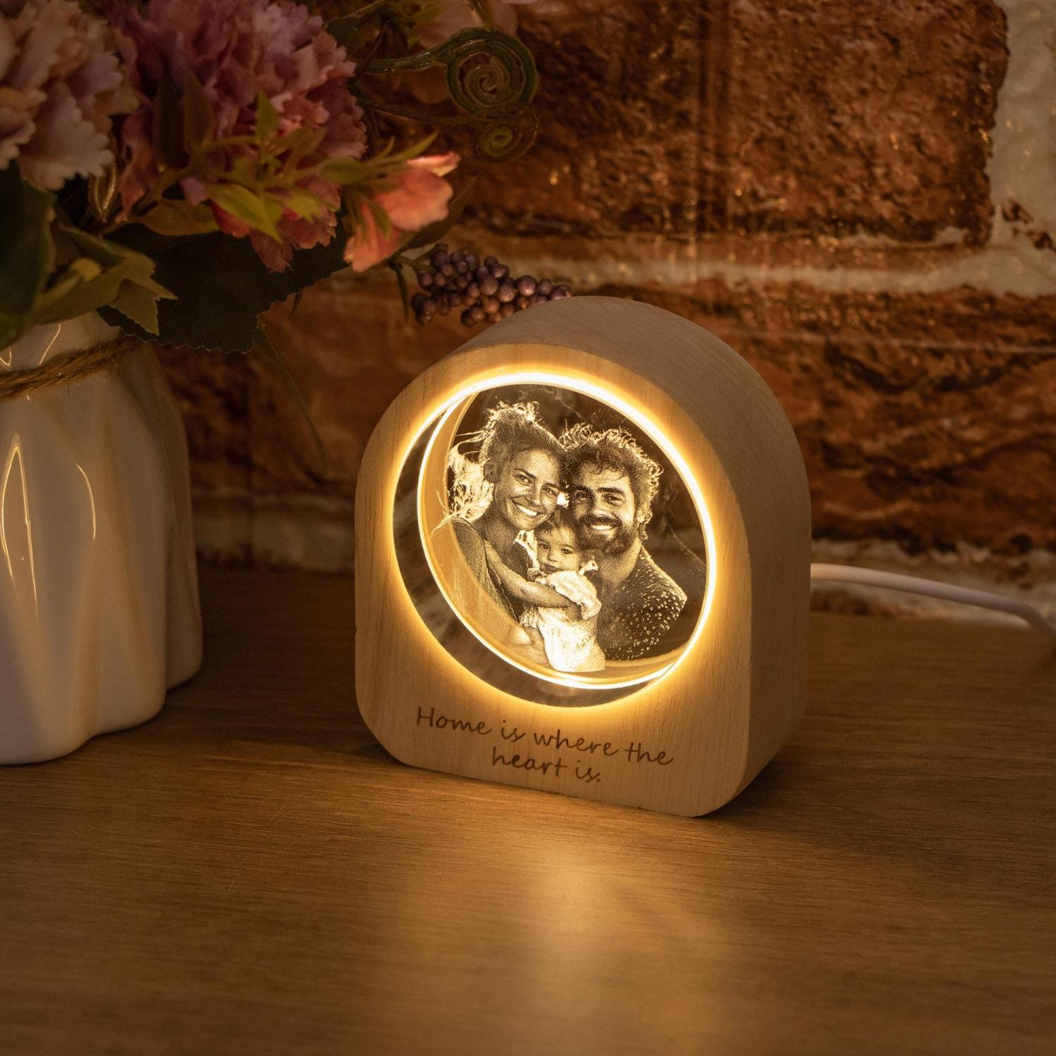 Personalized 3D Crystal Photo Portrait LED, Engraved Crystal Photo Night Light, Crystal Photo Cabin LED, Family Photo Gift, Christmas Gift