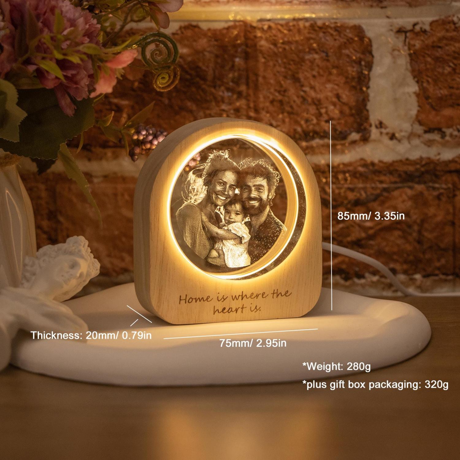 Personalized 3D Crystal Photo Portrait LED, Engraved Crystal Photo Night Light, Crystal Photo Cabin LED, Family Photo Gift, Christmas Gift