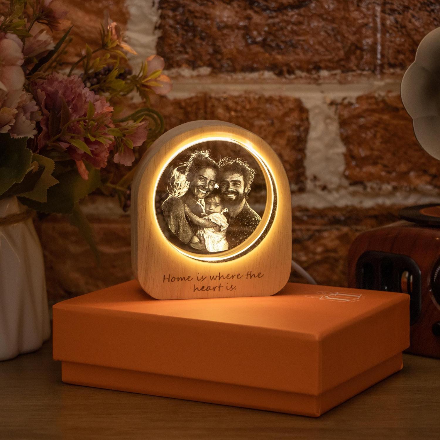 Personalized 3D Crystal Photo Portrait LED, Engraved Crystal Photo Night Light, Crystal Photo Cabin LED, Family Photo Gift, Christmas Gift