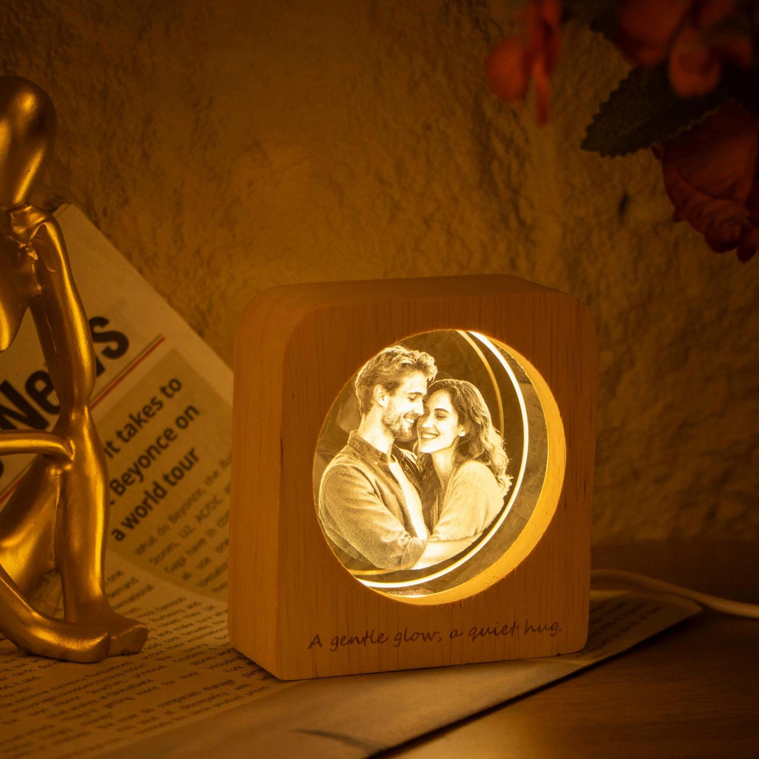 Personalized 3D Crystal Photo Portrait LED, Engraved Crystal Photo Night Light, Crystal Photo Cabin LED, Family Photo Gift, Christmas Gift