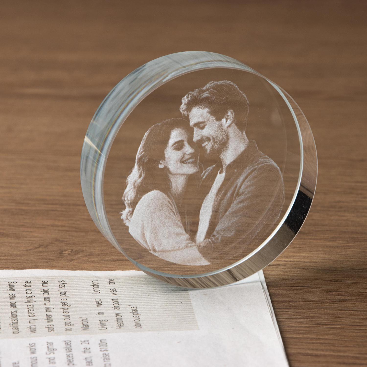 Personalized 3D Crystal Photo Portrait LED, Engraved Crystal Photo Night Light, Crystal Photo Cabin LED, Family Photo Gift, Christmas Gift