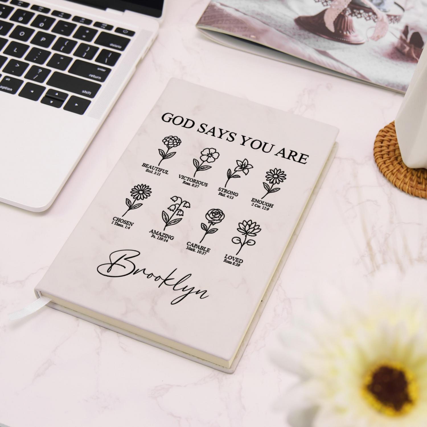 God Says You Are Bible Verse Journal, Personalized Prayer Journal For Women, Flower Christian Gift For Her, Religious Gift,Affirmations Gift