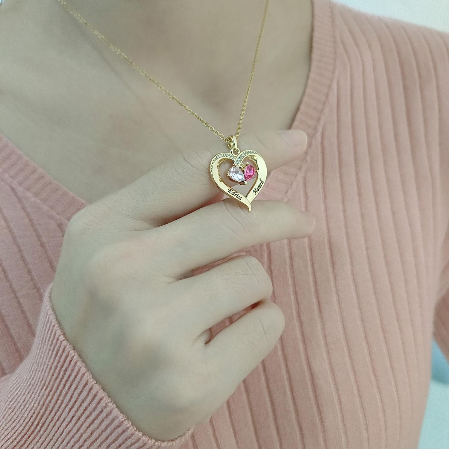 Personalized Birthstone Necklace • Heart Birthstone Necklace • Heart Necklace • Custom Name Necklace • Gifts for Mom • Gifts for Her