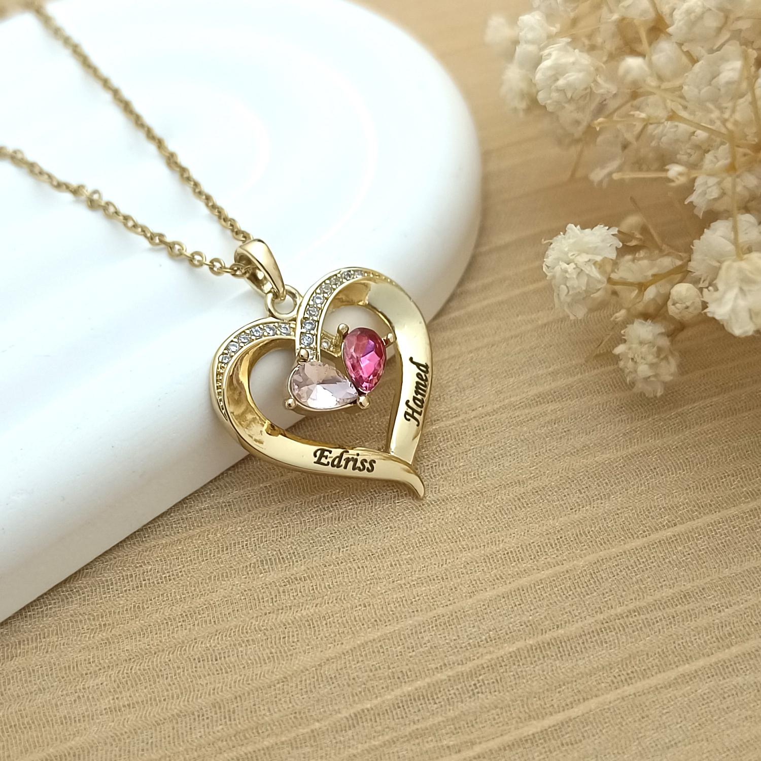 Personalized Birthstone Necklace • Heart Birthstone Necklace • Heart Necklace • Custom Name Necklace • Gifts for Mom • Gifts for Her