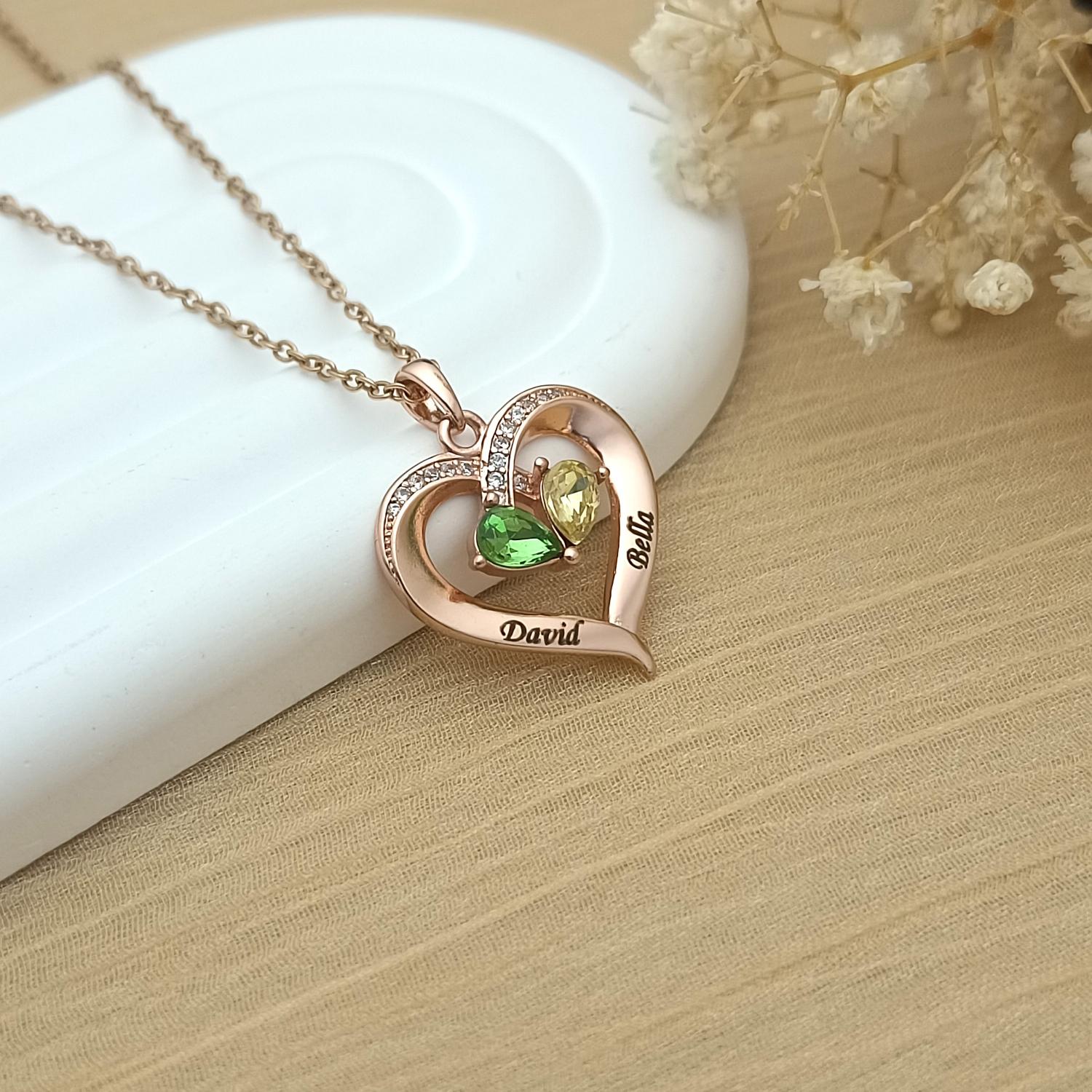 Personalized Birthstone Necklace • Heart Birthstone Necklace • Heart Necklace • Custom Name Necklace • Gifts for Mom • Gifts for Her