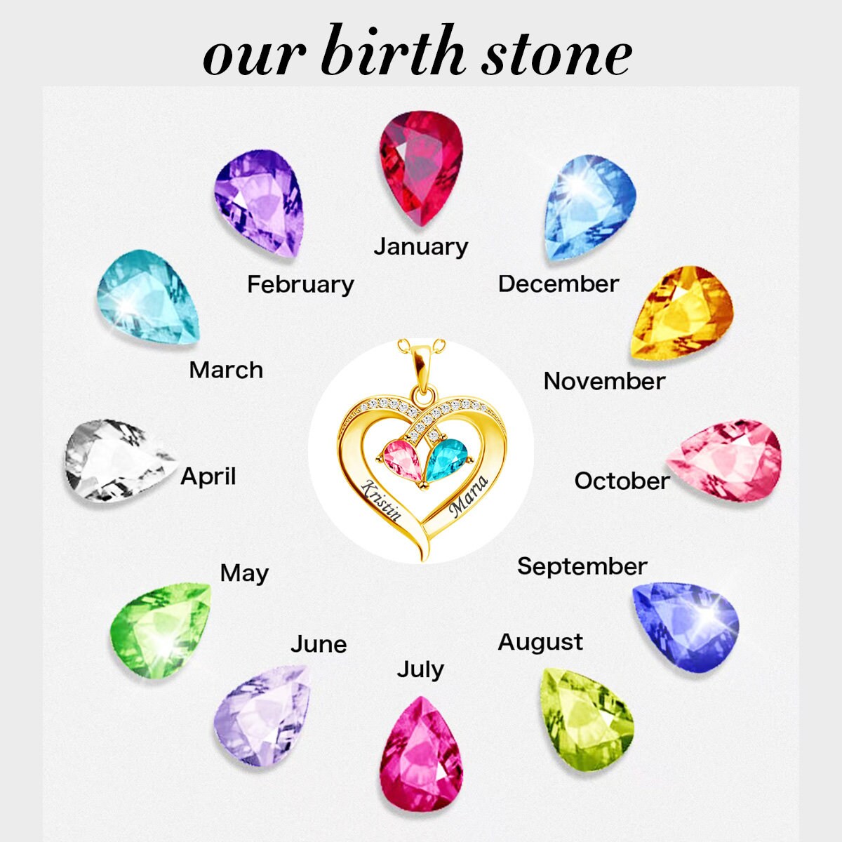 Personalized Birthstone Necklace • Heart Birthstone Necklace • Heart Necklace • Custom Name Necklace • Gifts for Mom • Gifts for Her