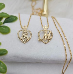 Initial Necklace: Diamond Cut Heart Pendant, 14k Heavy Plated Gold