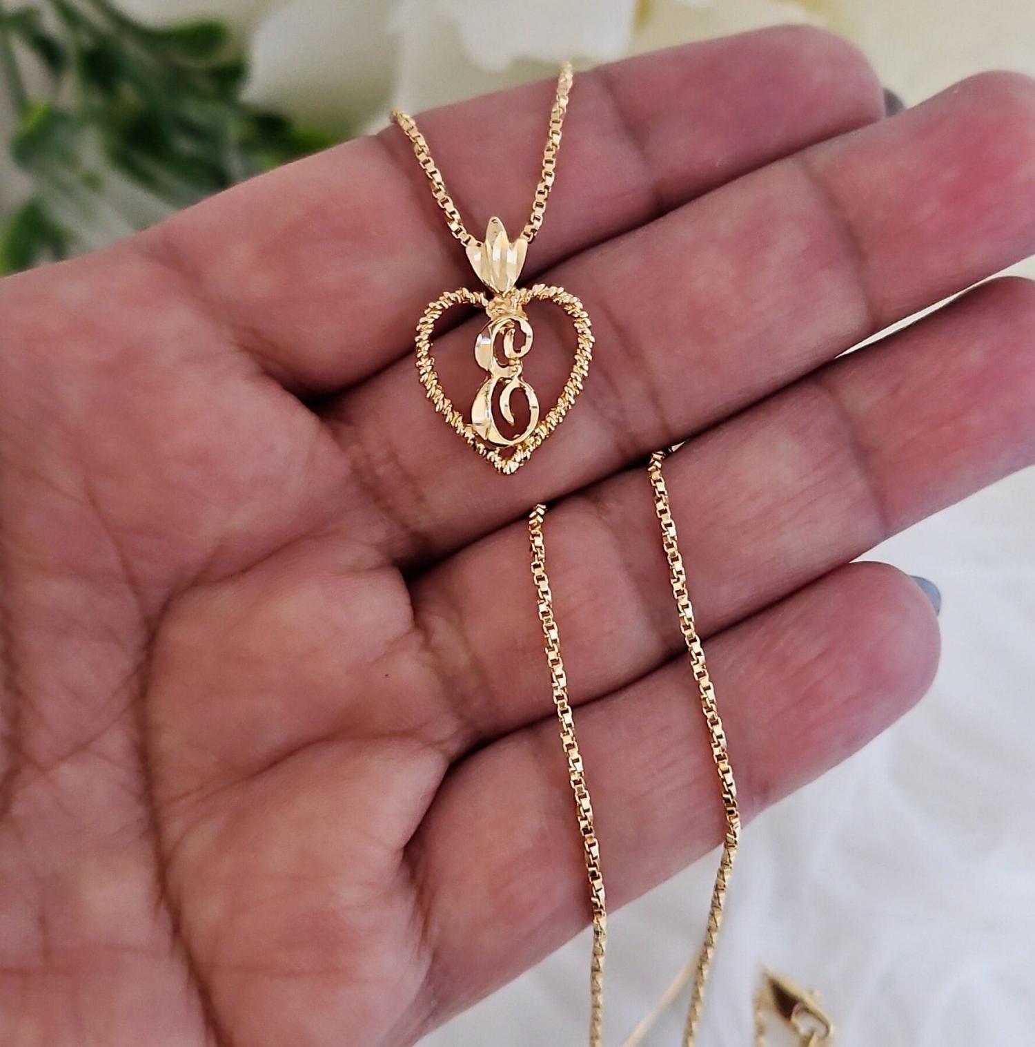 Initial Necklace: Diamond Cut Heart Pendant, 14k Heavy Plated Gold