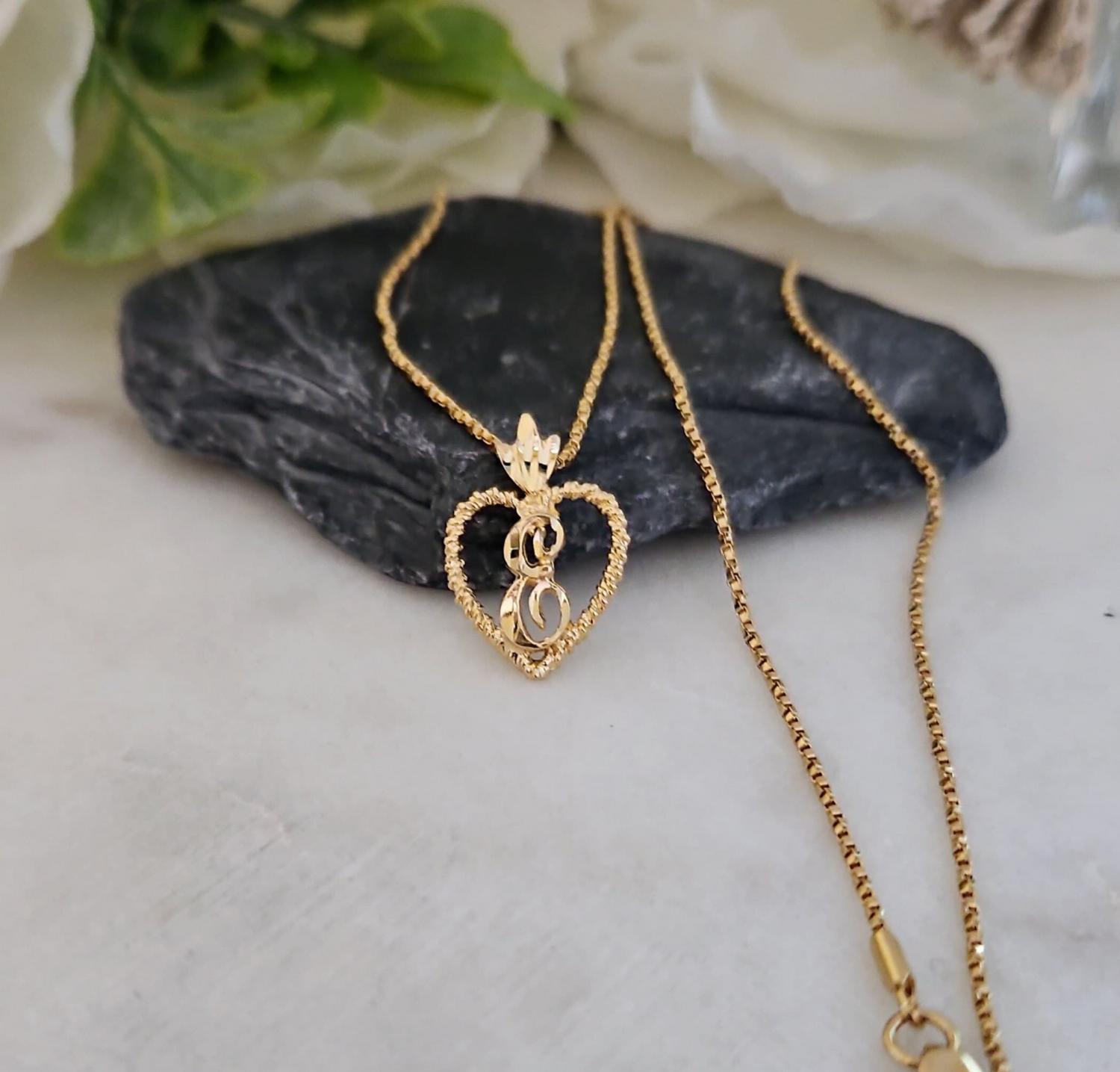 Initial Necklace: Diamond Cut Heart Pendant, 14k Heavy Plated Gold