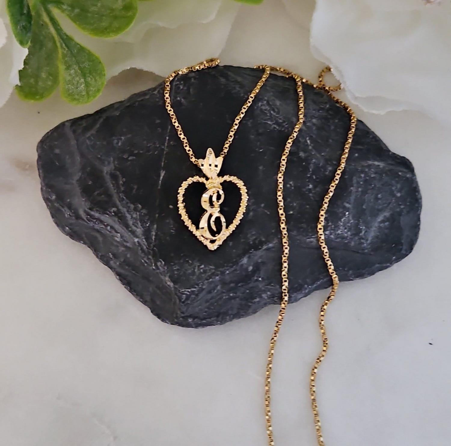 Initial Necklace: Diamond Cut Heart Pendant, 14k Heavy Plated Gold