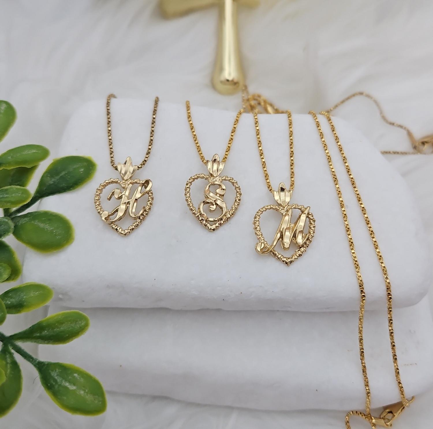 Initial Necklace: Diamond Cut Heart Pendant, 14k Heavy Plated Gold