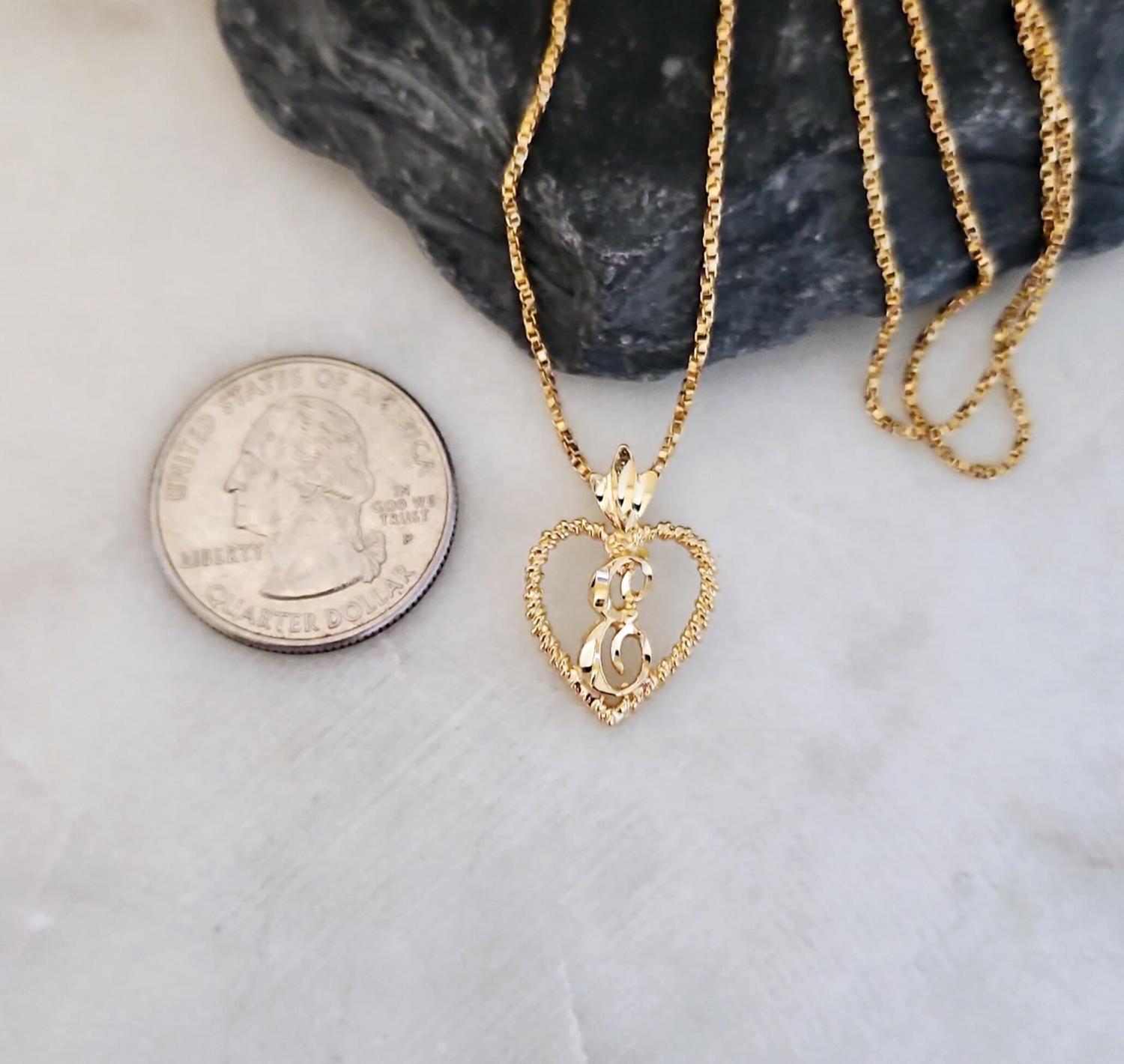 Initial Necklace: Diamond Cut Heart Pendant, 14k Heavy Plated Gold