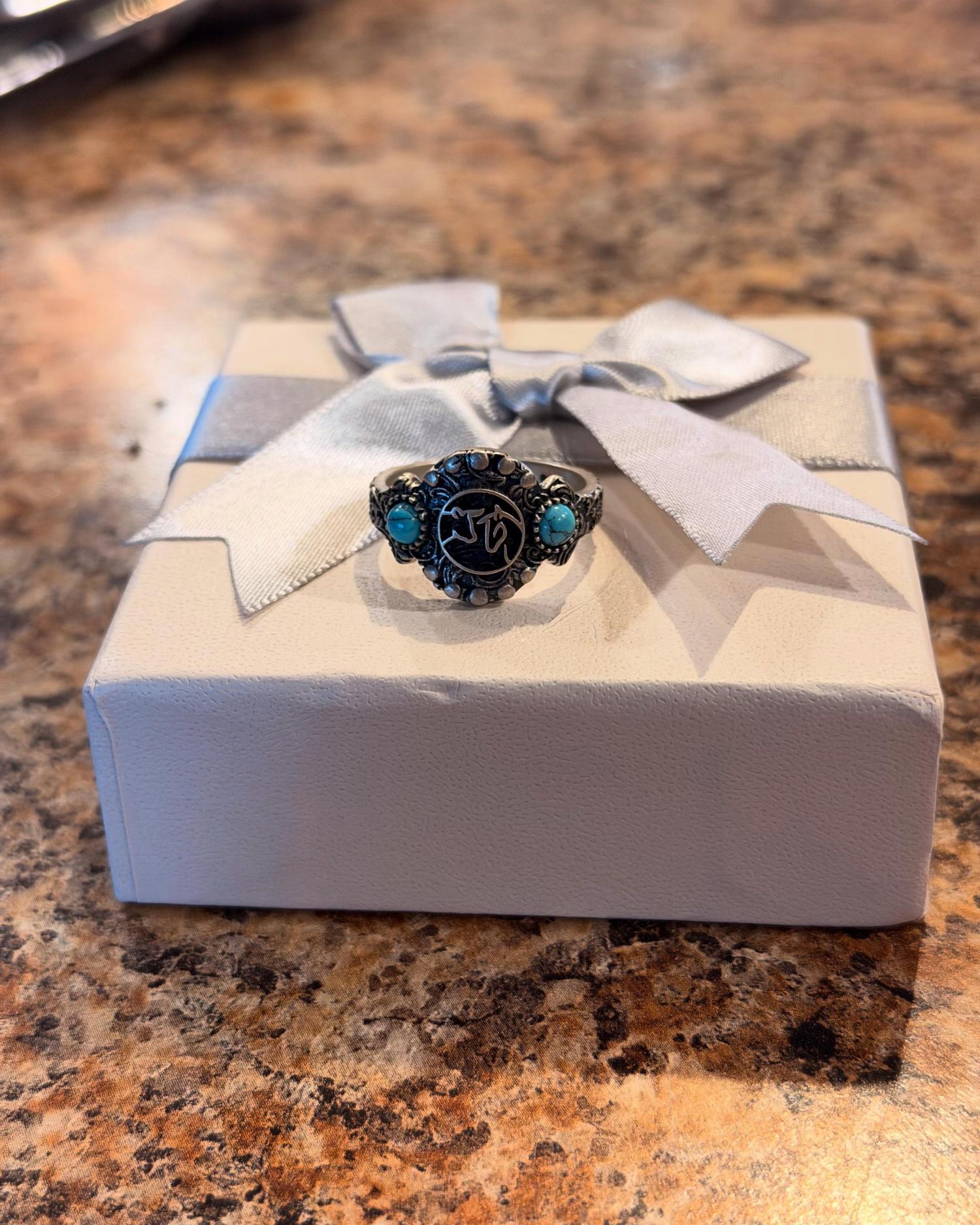 Personalized Cattle Brand Ring Custom South Western Jewelry Ranch Logo Band Boho Turquoise Gemstone Dainty Silver Initial Cowgirl Gift Her