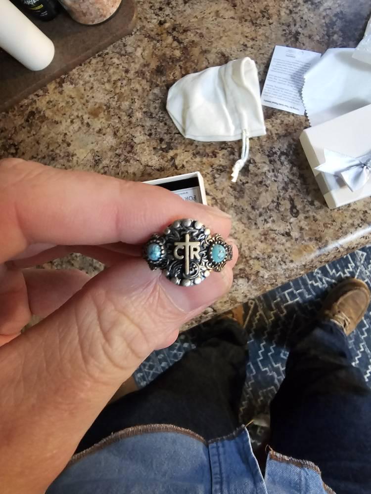 Personalized Cattle Brand Ring Custom South Western Jewelry Ranch Logo Band Boho Turquoise Gemstone Dainty Silver Initial Cowgirl Gift Her