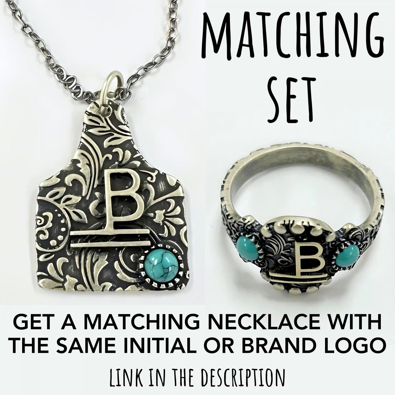 Personalized Cattle Brand Ring Custom South Western Jewelry Ranch Logo Band Boho Turquoise Gemstone Dainty Silver Initial Cowgirl Gift Her