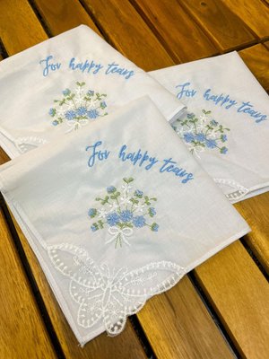 Custom Wedding Flower Handkerchief 'For Happy Tears' - Personalized Bridal Hankie - Choose Thread Color - Emotional Day Keepsake