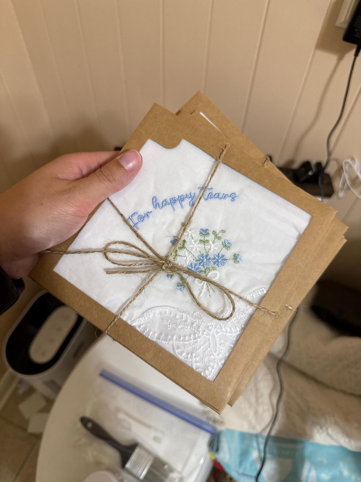 Custom Wedding Flower Handkerchief 'For Happy Tears' - Personalized Bridal Hankie - Choose Thread Color - Emotional Day Keepsake