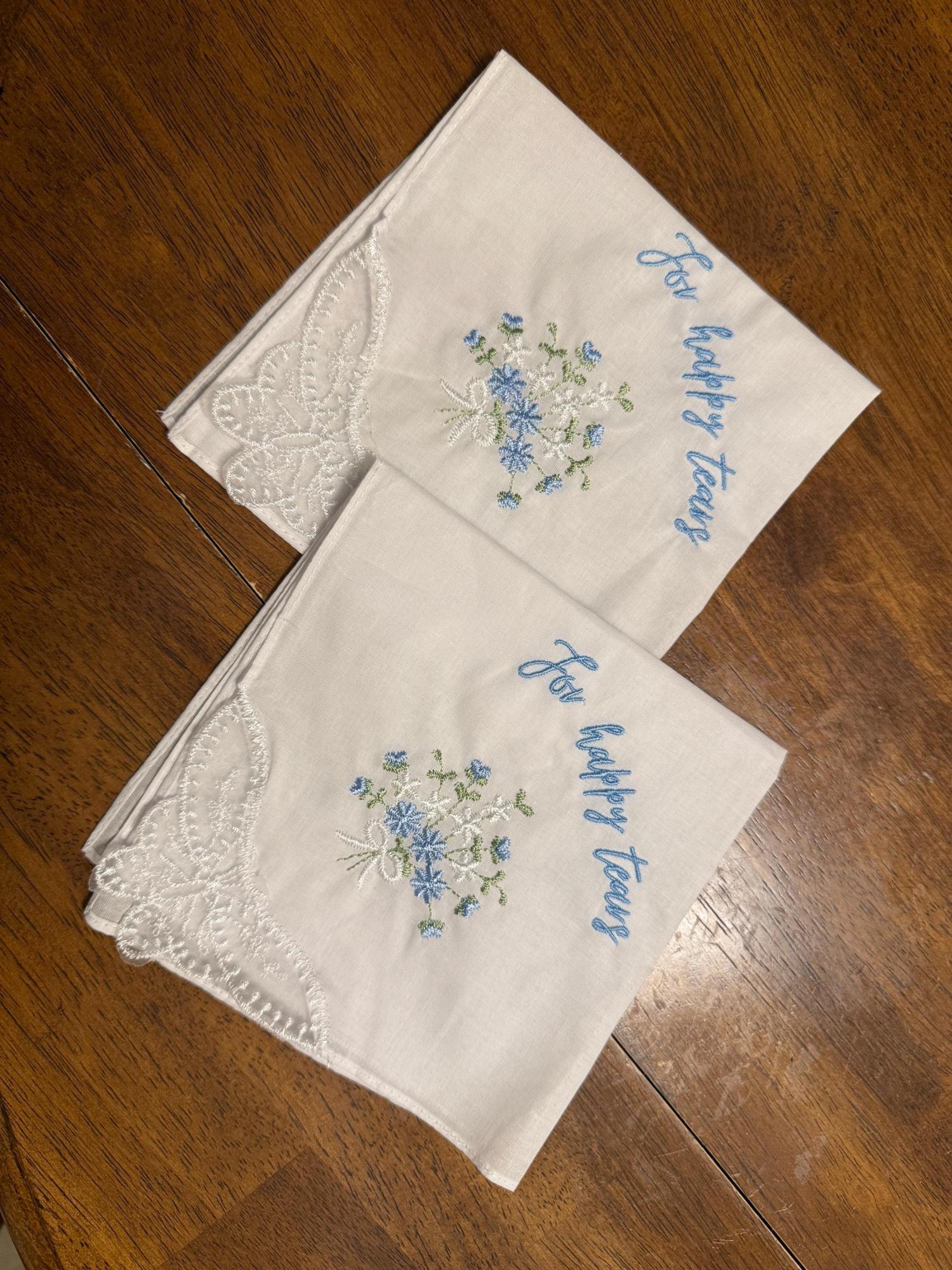 Custom Wedding Flower Handkerchief 'For Happy Tears' - Personalized Bridal Hankie - Choose Thread Color - Emotional Day Keepsake