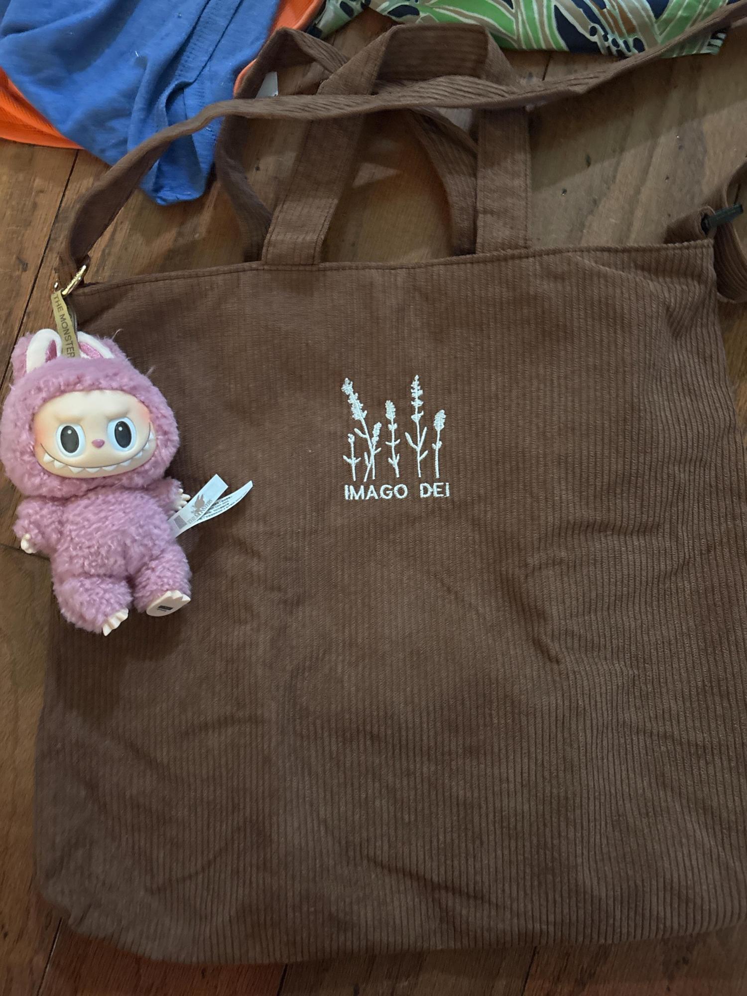 Embroidered Christian Corduroy Tote Bag Bible Study Shoulder Bag with Zipper Brown God Is Good Imago Dei Crossbody Butterfly Handbag